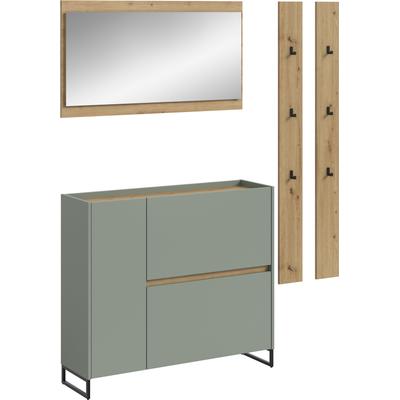 Garderoben-Set INOSIGN "EVRID, 4-teilig, Breite 172 cm, individuell stellbar & erweiterbar", salbei nb, artisan oak nb, B:172cm H:197cm T:32cm, Spanplatte, Kastenmöbel-Sets, Garderobenkombination, Garderobe, Wandgarderobe, Flur, Diele Image