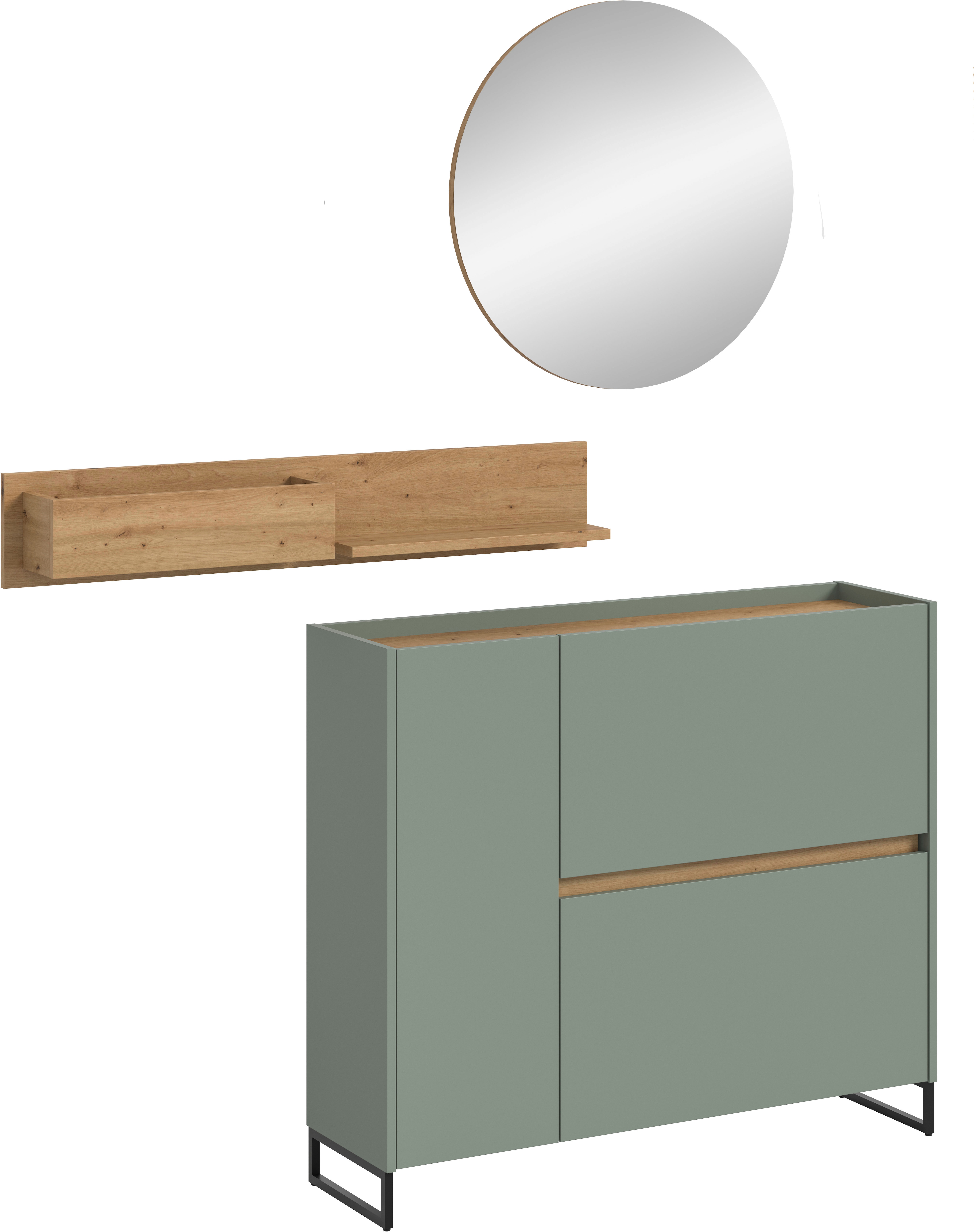 Garderoben-Set INOSIGN "EVRID, 3-teilig, Breite 140 cm, individuell stellbar & erweiterbar", salbei nb, artisan oak nb, B:140cm H:197cm T:32cm, Spanplatte, Kastenmöbel-Sets, Garderobenkombination, Garderobe, Wandgarderobe, Flur, Diele Image