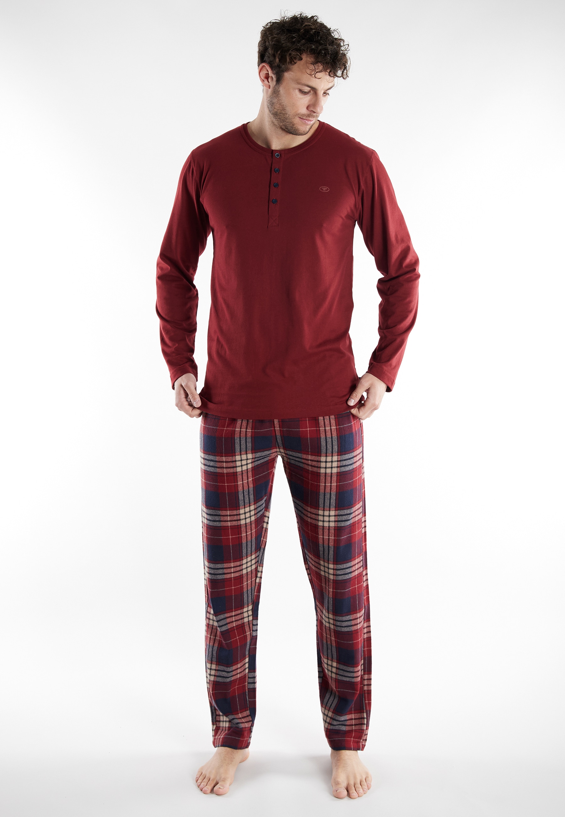 Schlafanzug TOM TAILOR "Rhodos", Herren, Gr. 54 (XL), rot, mittel, karo, Obermaterial: 100% Baumwolle, Homewear-Sets Image