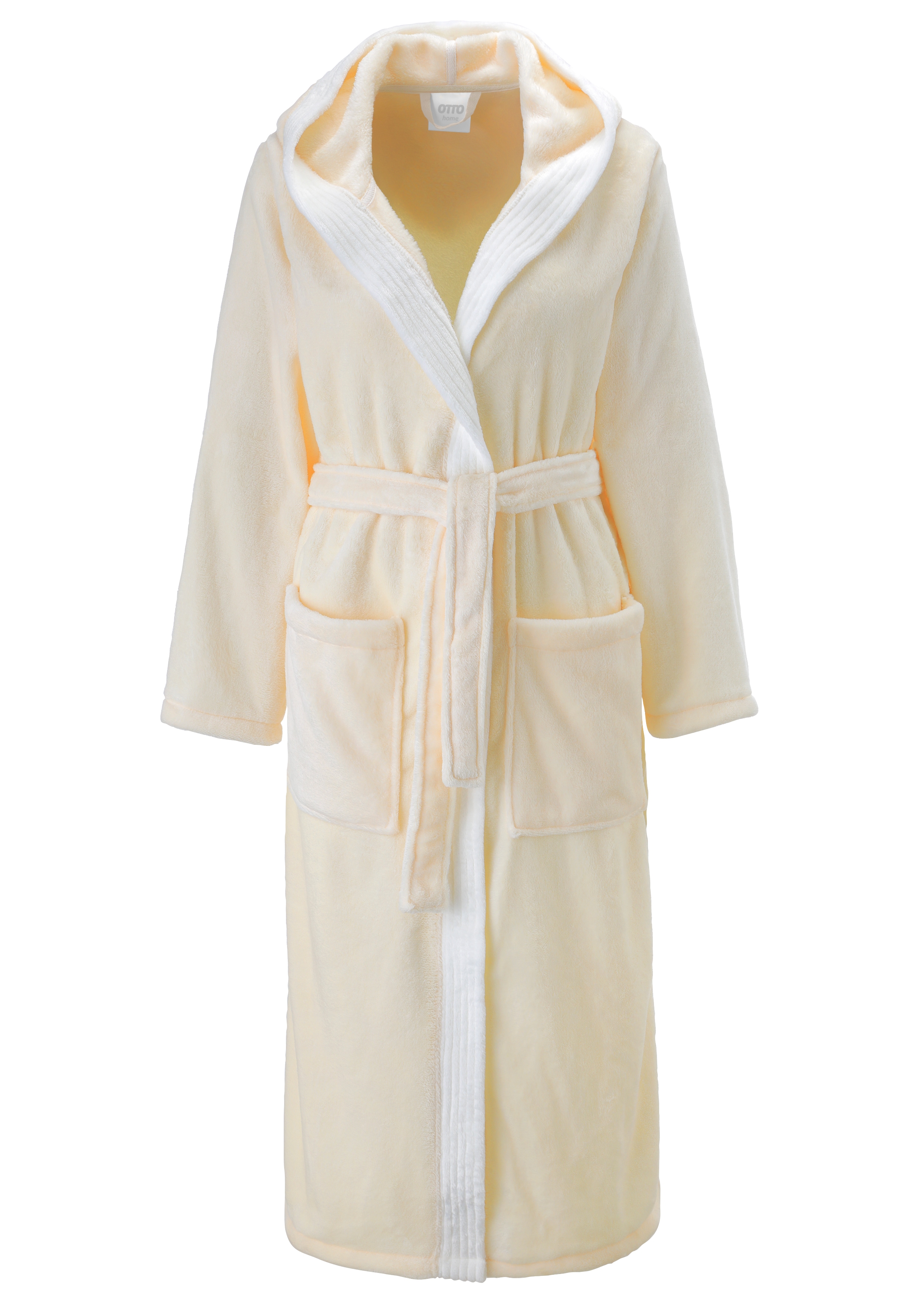Unisex-Bademantel OTTO HOME "Miia, ideal für Sauna, Spa & im Urlaub" Gr. XL, creme, L:120cm, Microfaser, Hausmäntel, weich und kuschelig, plüsch, für Damen und Herren, S-XL Image