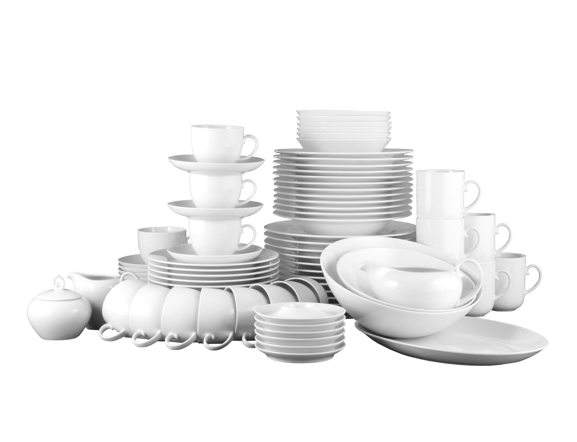 Kombiservice SELTMANN WEIDEN "Service 84-teilig Rondo/Liane, für bis zu 12 Personen", weiß, 84 Stk., Porzellan, Geschirr-Sets, Kombiservice, inkl. Eierbecher, Zuckerdose, Milchkännchen, Sauciere & Servierplatte