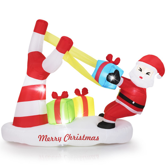 Costway 7 Feet Christmas Inflatables Santa with Slingshot and Built-in LED Lights Outdoor Decoration