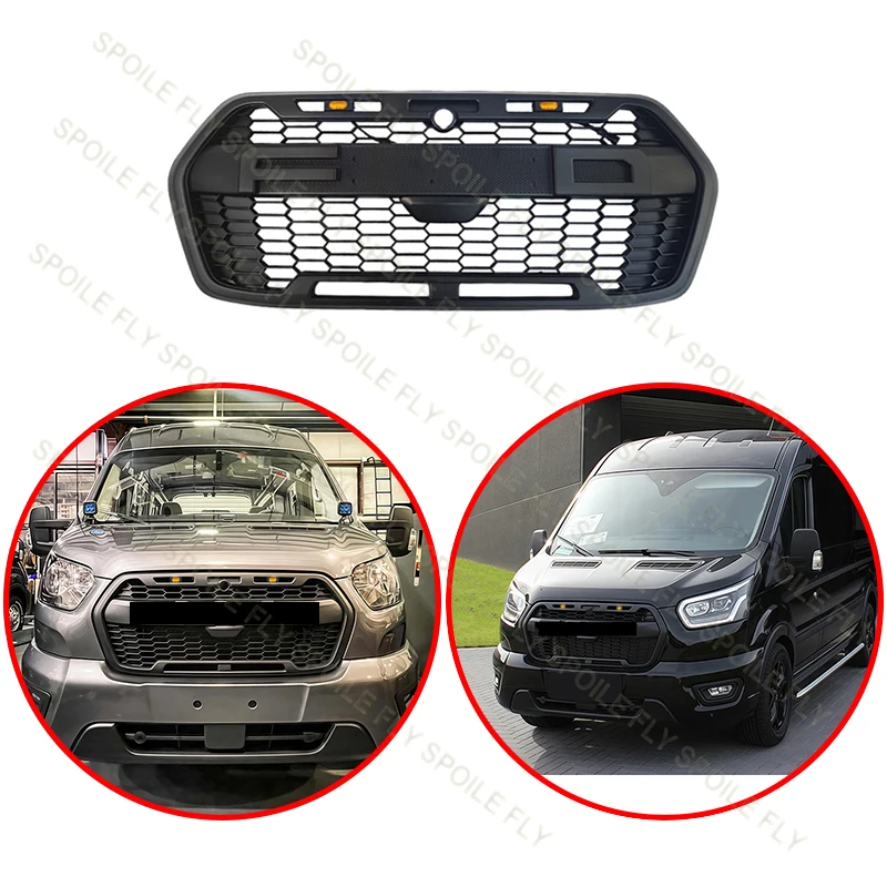 Per Ford Transit Mk8 150 250 350 Versione europea 2019-2025 Raptor Style Car Griglia anteriore Body Kit Griglia Nero opaco con LED