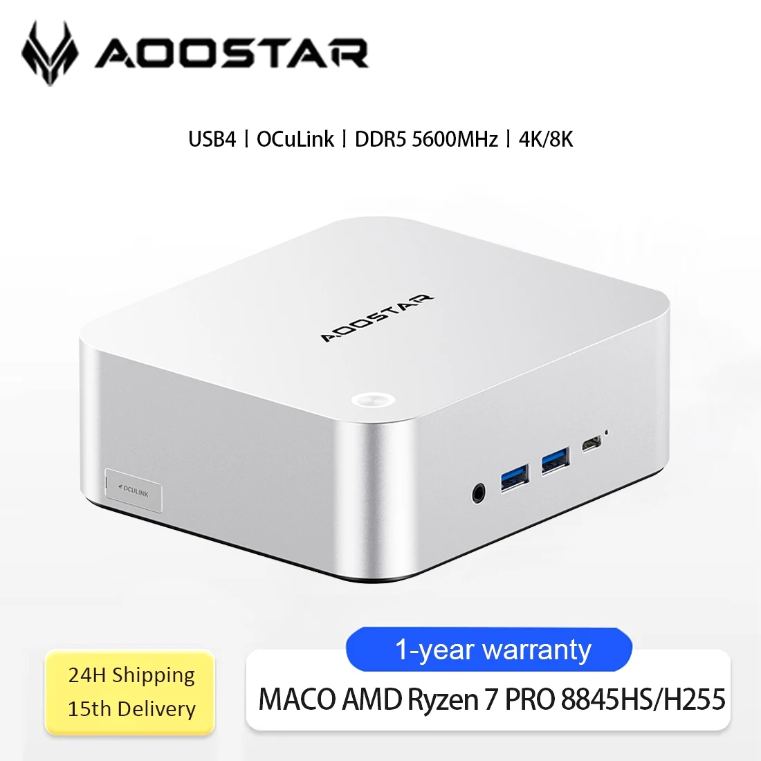 AOOSTAR Mini PC MACO AMD Ryzen 7 PRO 8845HS/H255 Mini PC Windows 11 DDR5 prise en charge 4 écrans WIFI6 ordinateur de bureau de jeu