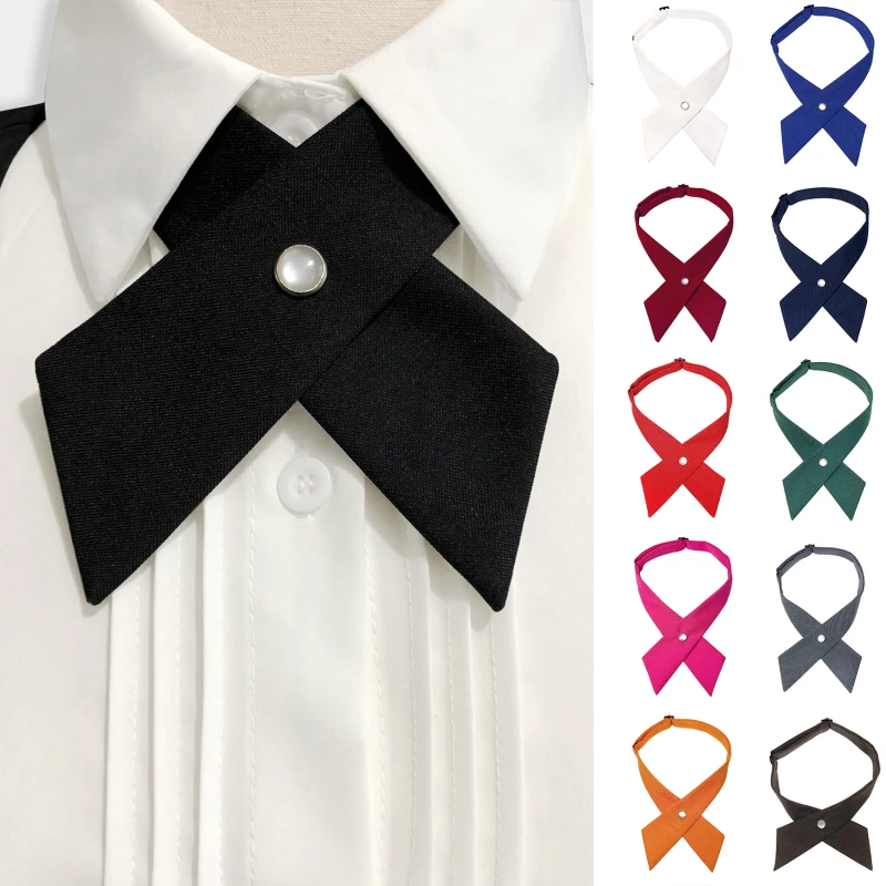 1PC Mädchen Student Uniform Fliege Krawatten Solide männer frauen Professionelle BowTie frauen Kreuz Tag Krawatte prom Abschlussball Casual Image