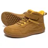 HOBIBEAR Kinder-Schuhe mit mittlerem Barfuß, große/kindliche Box mit breiter Zehenpartie, Zero Drop Kunstleder-Outdoor-Stiefel mit Klettverschluss