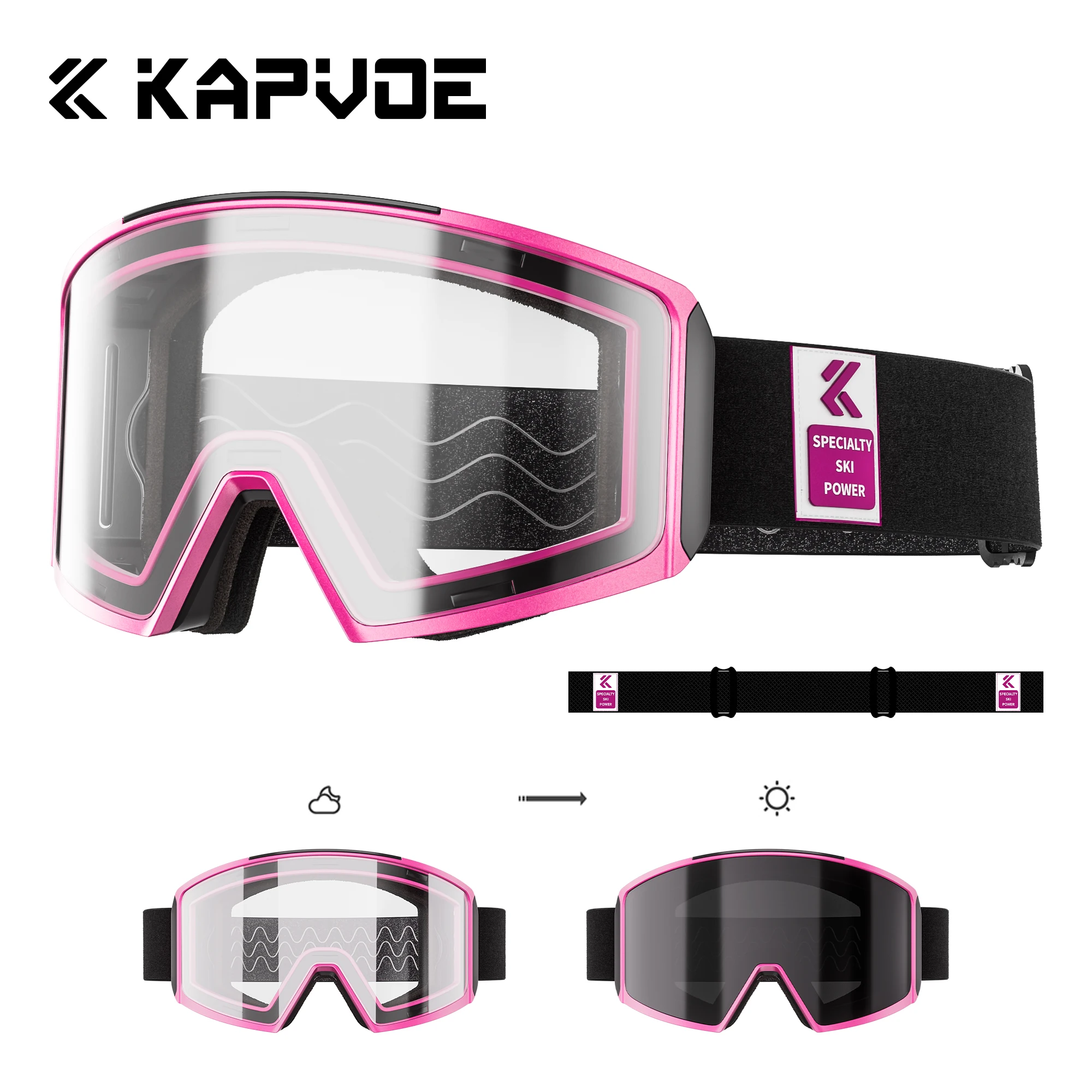 KAPVOE Anti-Fog-Skibrille UV400 Photochrome Winter Outdoor-Sportbrille Skating Snowboard Schneemobil Schnee Zubehör Image