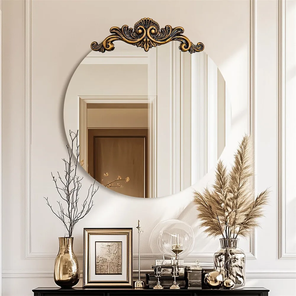 Großer Vintage-Spiegel, barocker antiker runder Spiegel für Wanddekoration, 61/28/32/36 Zoll