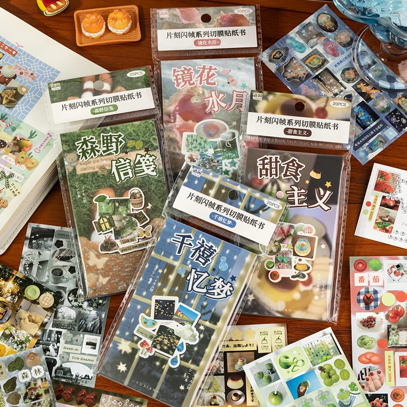 Gestanzte Aufkleber für Bücher, 20 Stück, Retro-Cartoon, dekorativ, handgefertigt, Scrapbooking-Zubehör, Tagebuch-Aufkleber, japanische Briefpapier-Aufkleber Image