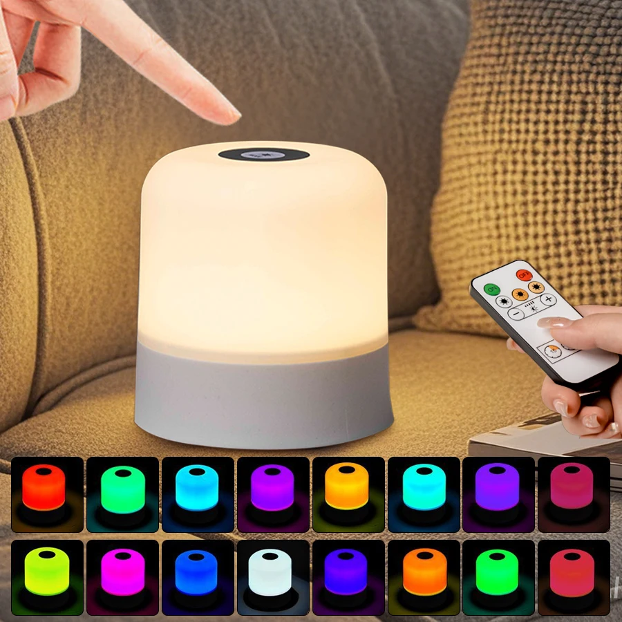 Wiederaufladbares LED-Nachtlicht mit Fernbedienung, Touch-Schalter, Tischlampe zum Lesen, Schlafzimmer, weiße RGB-Farbe, dimmbar, tragbar