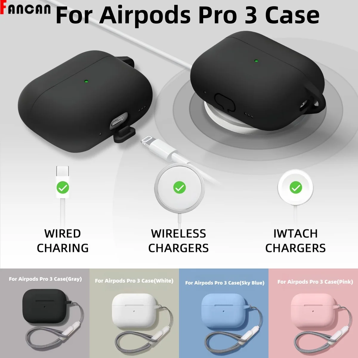 Weiche Hauthülle für AirPods Pro 3, Silikonhülle mit Schlüsselanhänger und Reinigungsset für Damen und Herren, für AirPods Pro 3. Generation (2025) Image