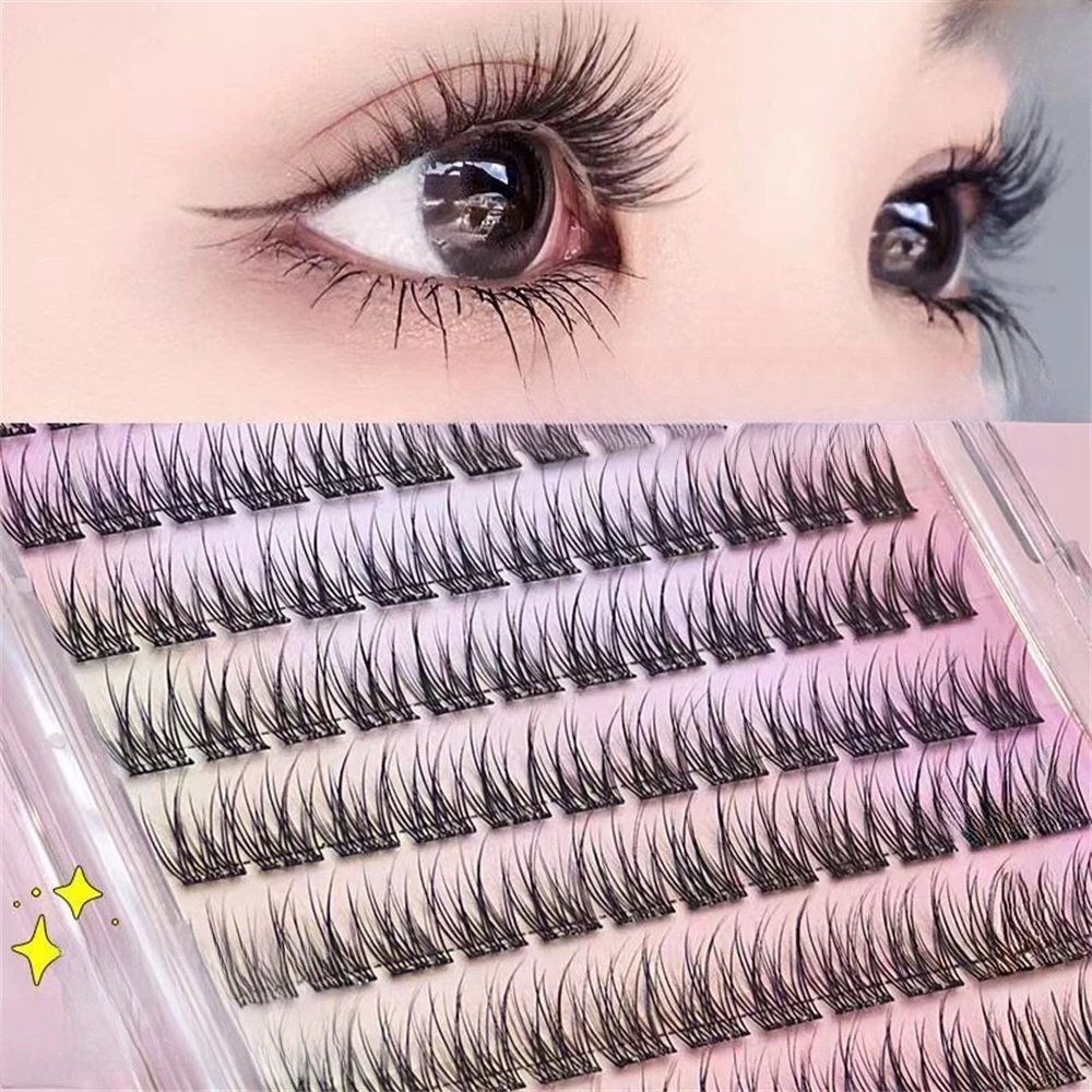Müheloses Glam, einfach anzubringendes 120-Cluster-selbstklebendes falsches Wimpern-Set – C-Curling, 12 mm Fischschwanz-Design, natürlicher Kreuzstil Image