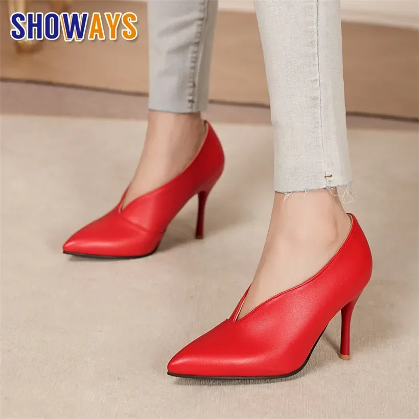 Bürokleid Bankett V-Vamp Pumps Damen Schwarz Rot High Spike Heels Frühling Sommer Damen Sexy Slip-on Spitzschuh Stiletto Schuhe