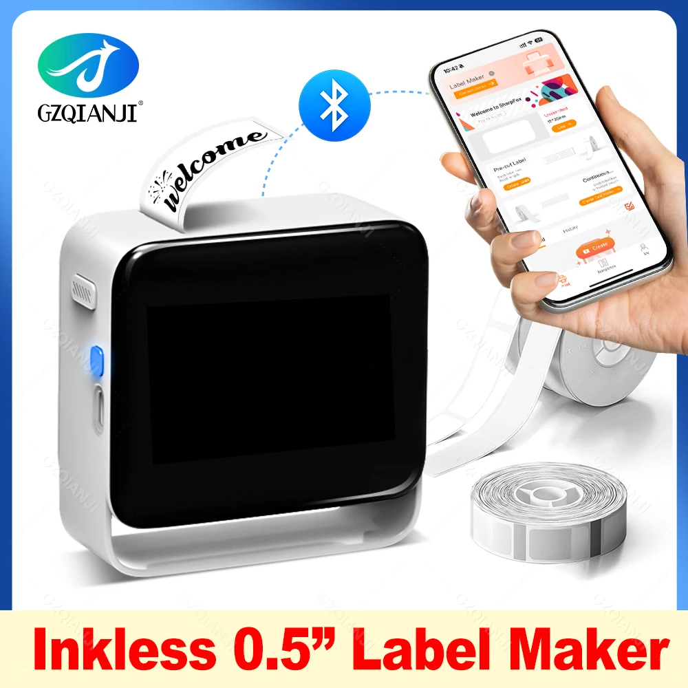 12–15 mm tragbarer Etikettendrucker, kabelloser tintenloser Drucker, kompatibel mit Smartphones für die Beschriftung von Küchenkleidung, Schmuck, Gläsern Image