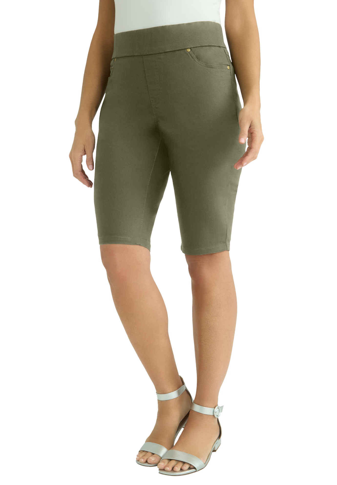 Plus Size Women's Comfort Waist Stretch Denim Bermuda Short by Jessica London in Dark Olive Green (Size 26 W) Pull On Stretch Denim