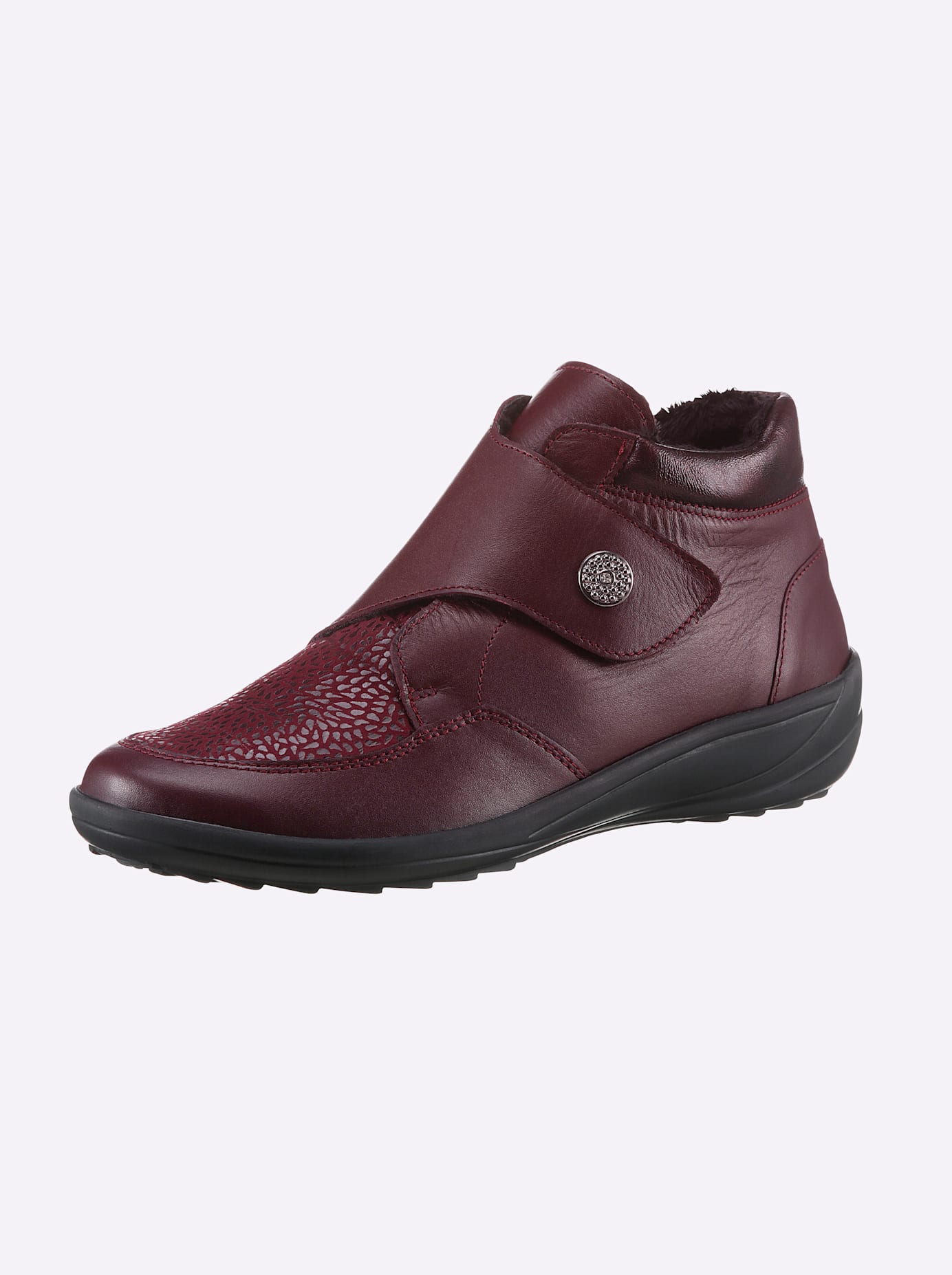 Stiefelette, Damen, Gr. 42, rot (bordeaux), Glattleder, Leder, Textil, Schuhe Stiefelette