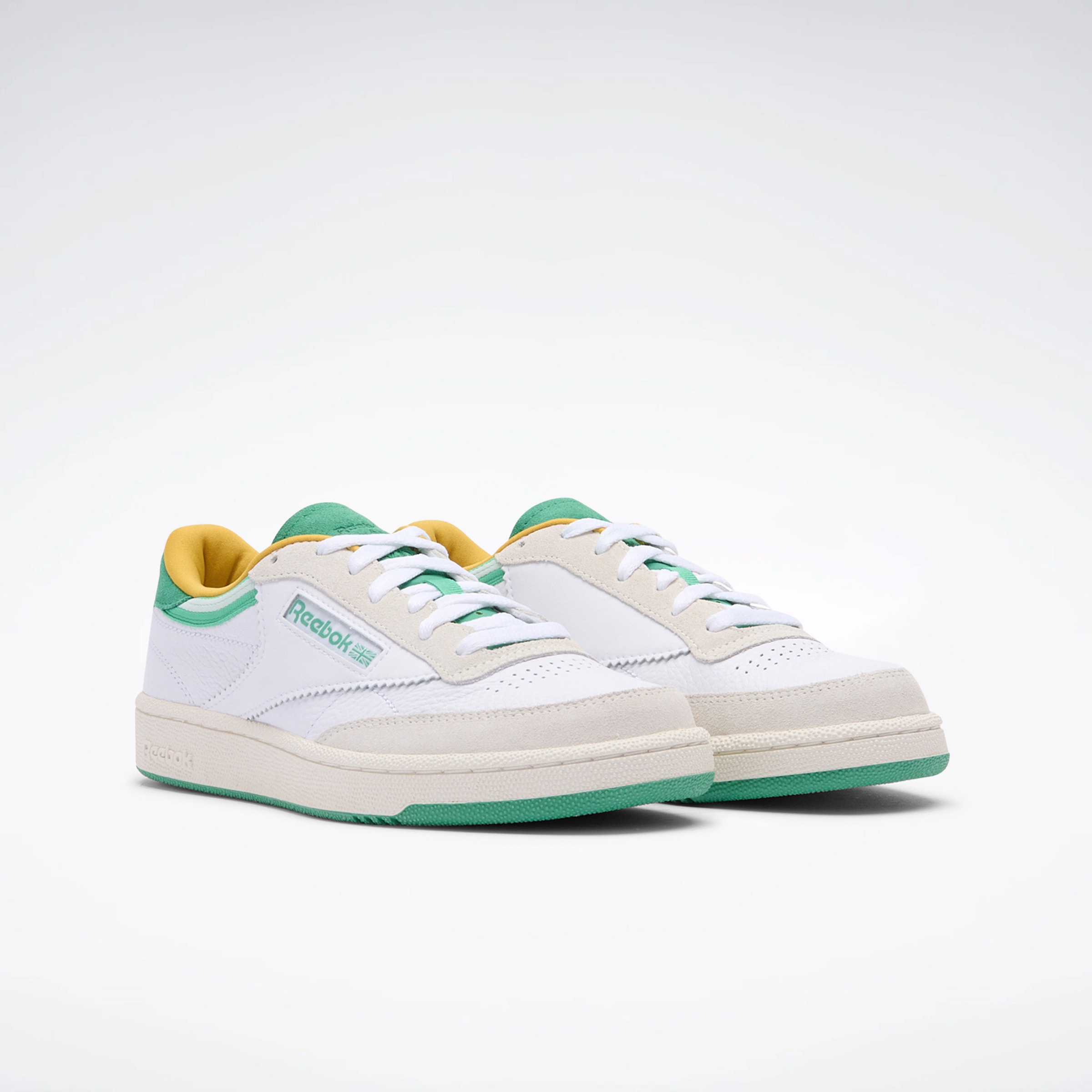 Sneaker REEBOK CLASSIC "CLUB C 85", Gr. 44, weiß, upgradegrün, chalk, Leder, Synthetik, Sportlich, Schuhe