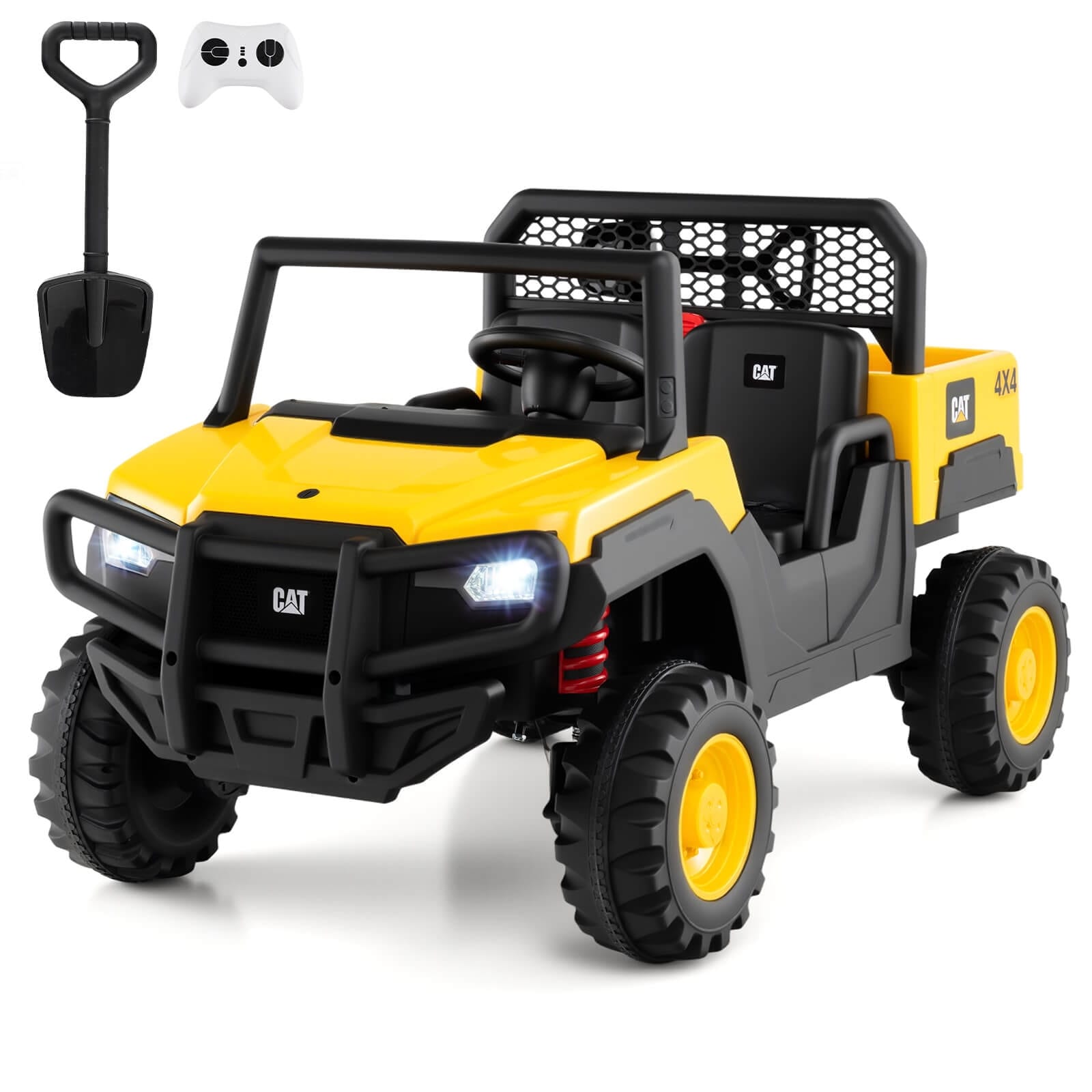 Costway 24V Ride On Dump Truck with Remote Control, Dump Bed, Shovel, - Yellow + Black - See Details