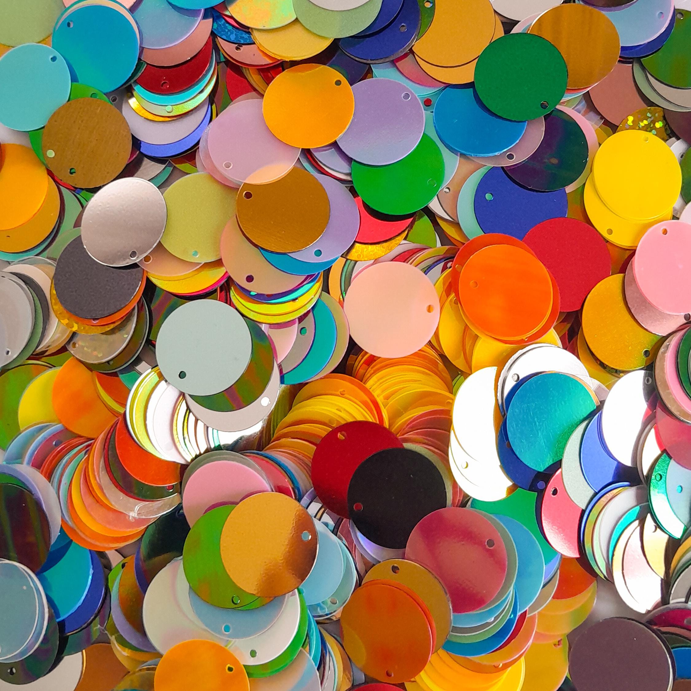 Paillettes arc-en-ciel irisées 20 mm, multicolores, paillettes rondes avec trou supérieur en gros