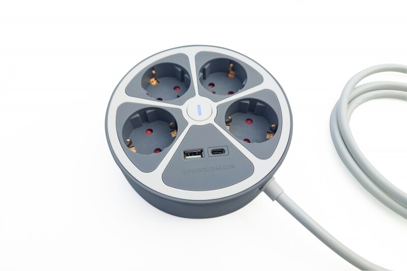 Technaxx Steckdosenleiste rund 4 x 230V & 2 USB-Ports TX-262 grau Image