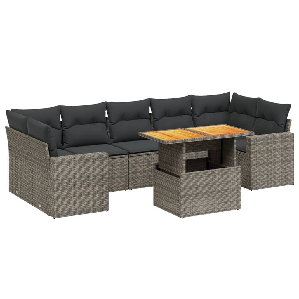 vidaXL 8-tlg. Garten-Sofagarnitur mit Kissen Grau Poly Rattan Image