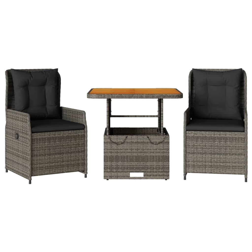 vidaXL 3-tlg. Bistro-Set mit Kissen Grau Poly Rattan Image