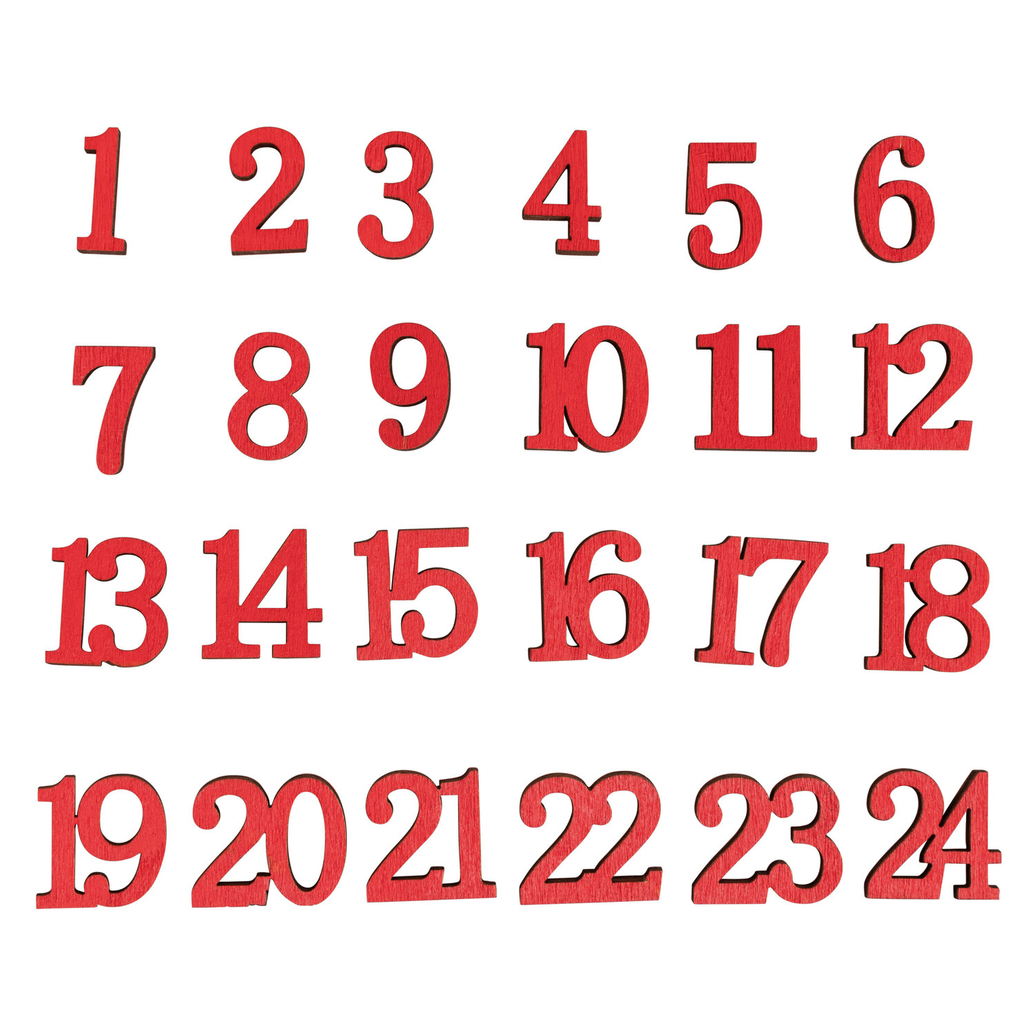 Chiffres en bois pour calendrier de l’Avent, rouge