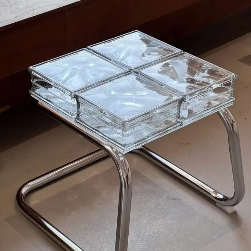 Couchtisch aus Glas, modischer transparenter Couchtisch, moderner quadratischer dekorativer Nachttisch, Wohnzimmermöbel-Zubehör