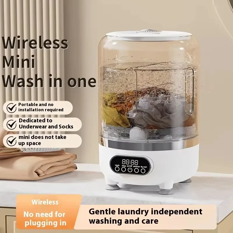 Mini turbo washing machine fully automatic small USB charging portable sock and underwear specific washing dehydrate machine