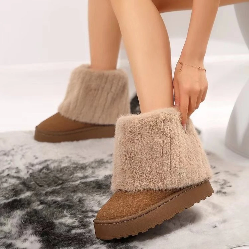 Shoes for Women Winter Women's Boots Solid Color Round Toe Design Warm Mid Heel Casual Women Snow Boots Size 36-43