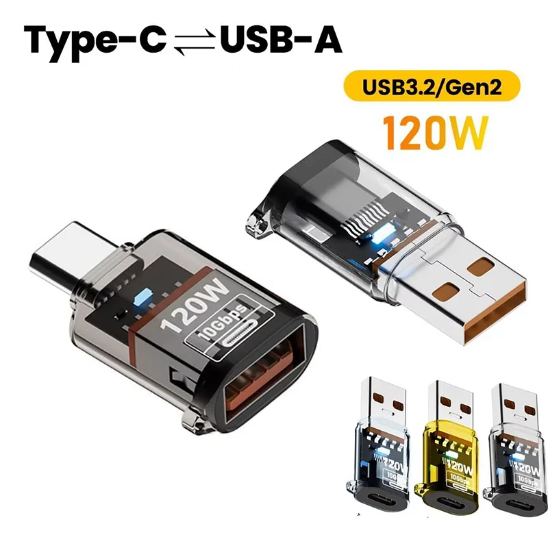 Adattatore USB 3.2 a tipo C a ricarica rapida da 120 W OTG Trasferimento audio dati ad alta velocità da 10 GB per PC Tablet Convertitore USB C Xiaomi Huawei