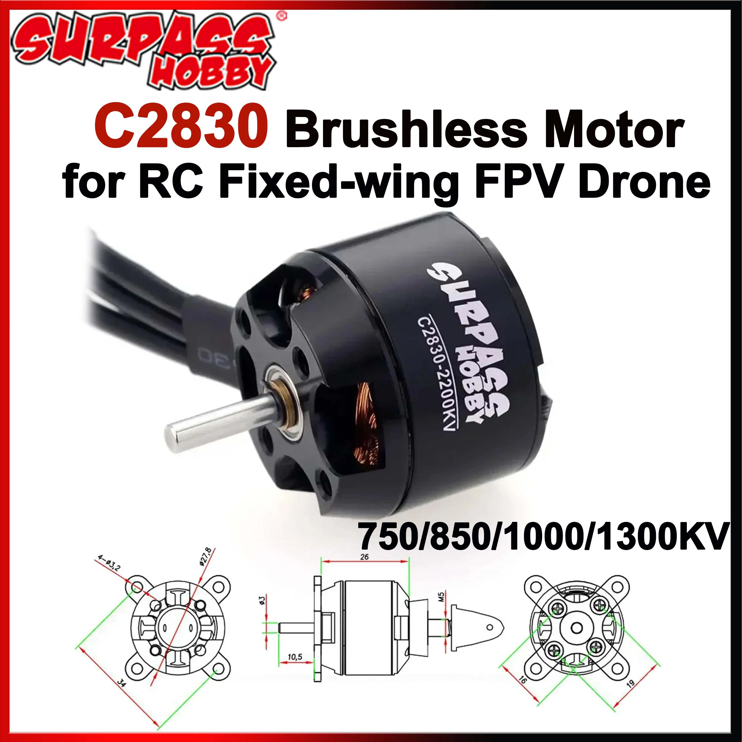 1/2/4PCS Surpass Hobby 2212 C2830 1300KV 1000KV 850KV 750KV Outrunner Bürstenlosen Motor für RC Flugzeug Starrflügel Segelflugzeug Flugzeuge