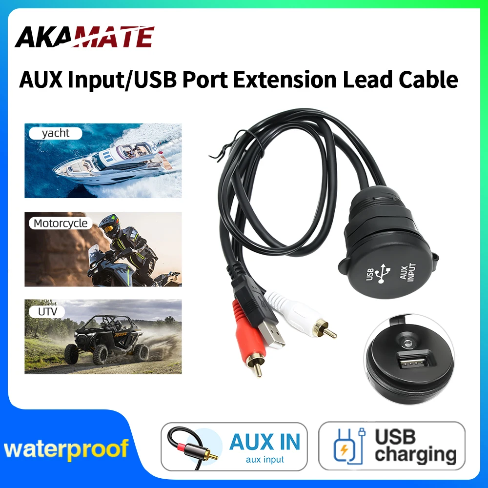 42 cm AUX-Eingang/USB-Anschluss, Verlängerungskabel, wasserdichtes Kabel, Adapterkabel, USB 3.0, 3,5 mm AUX-RCA für Marine-Radio, Auto, Yacht, Motor Image