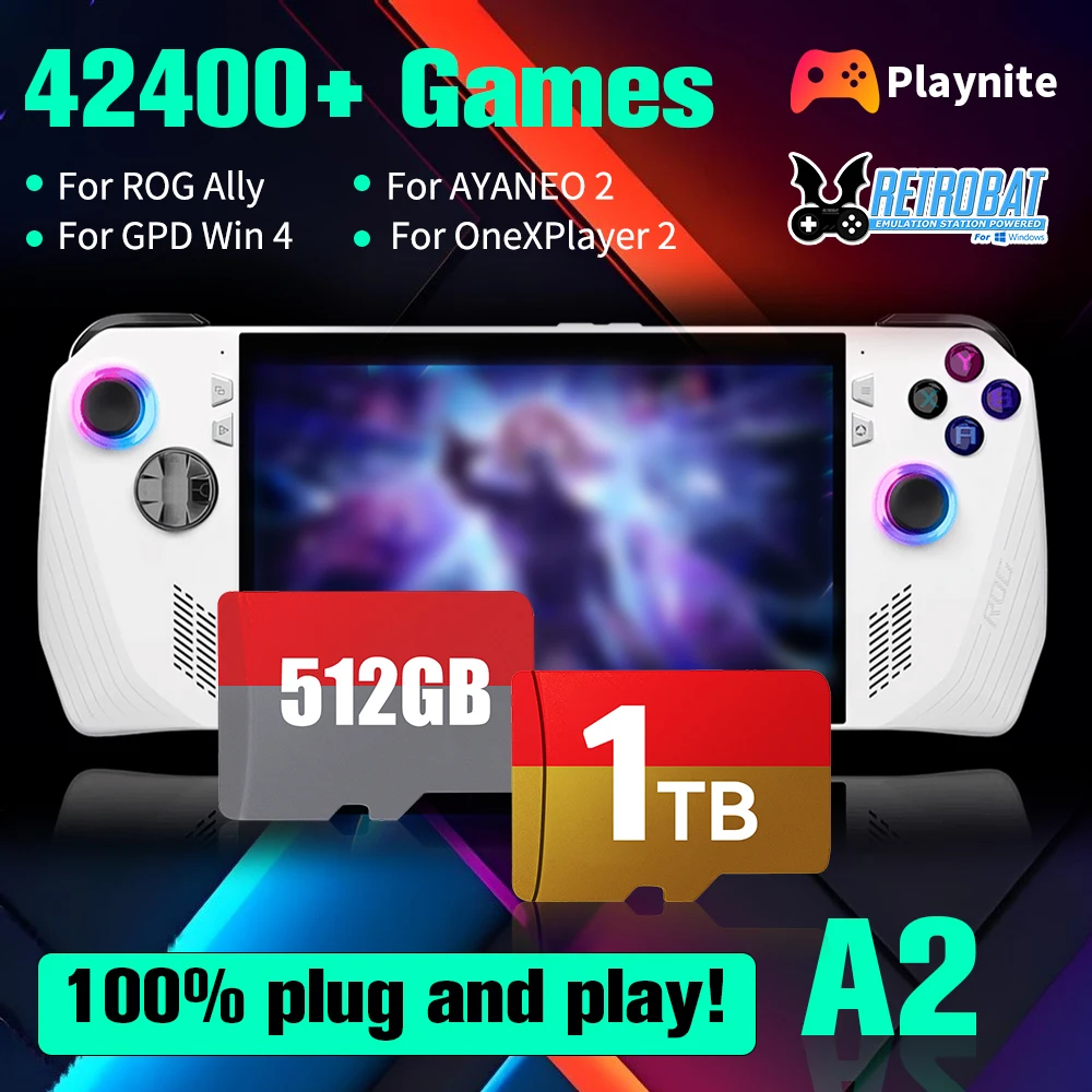 Playnite & Retrobat 512G/1T Spielkarte für Rog ALLY X/Legion Go Windows Handheld & PC 52400+AAA/Retro-Spiele für PS3/PS2/Switch/N64/DC