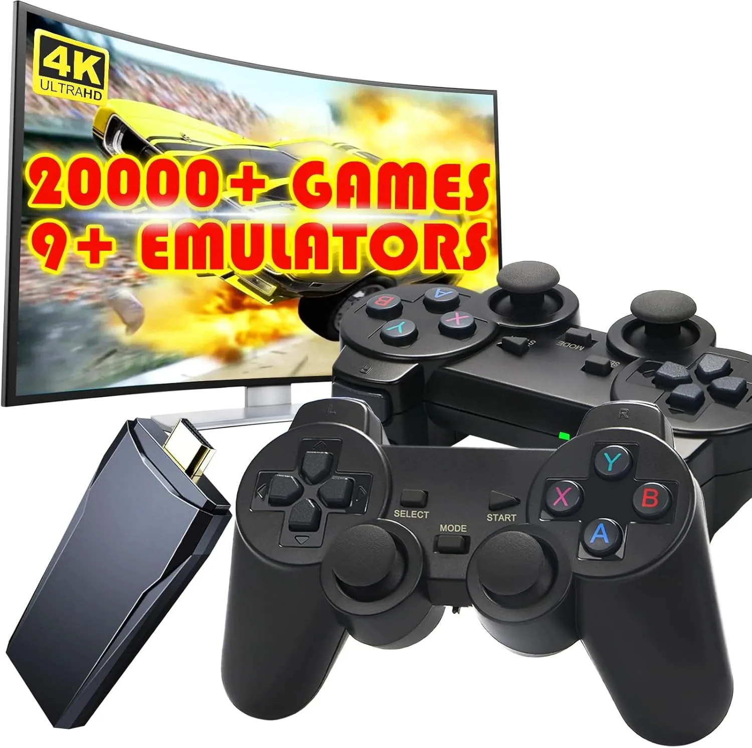 64G Plug & Play Retro Game Console with 20000 Games,Video Game Console 9 Emulators Classic Games,4K HDMI Dual Controllers Output
