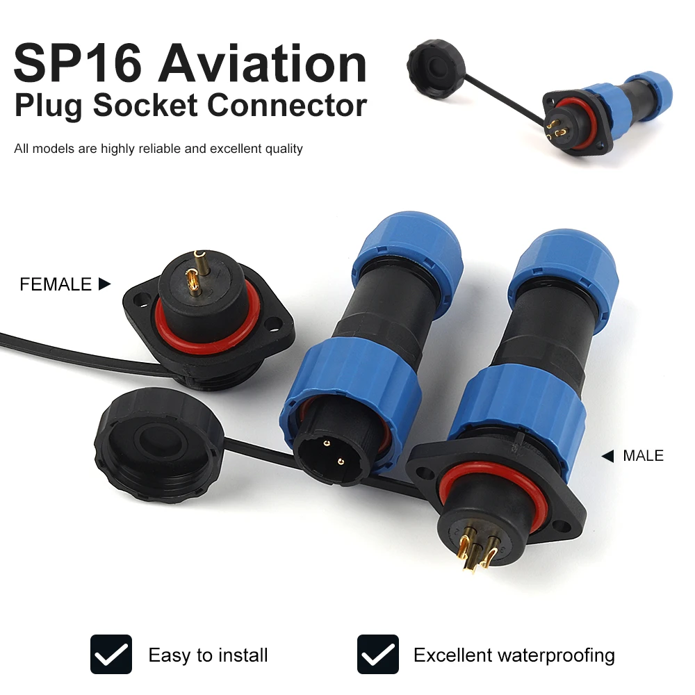 SP16 IP68 Wasserdichter Steckverbinder Flanschtyp 2/3/4/5/6/7/9 Pin Stecker und Buchse Stoßdrahtkabel Luftfahrt-Buchse Stecker Panel-Anschlüsse Image