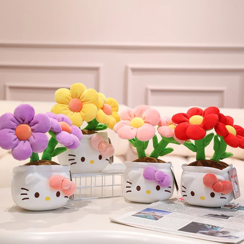 Sanrio Bonsai Hello Kitty Blumen Plüschtiere Niedliche Heim-Auto-Dekoration Plüsch-Bonsai-Cartoon Hello Kitty Kleine Stoffpuppen