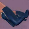 Blau Zipper Niet Matte Leder Stiefel Dünne High Heel Spitz Mode Sexy 2025, Winter Große Größe Frau Schuhe Zapatillas Mujer
