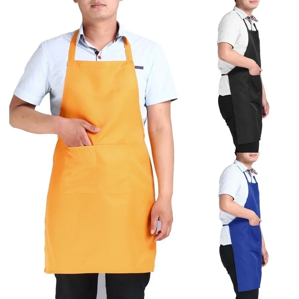 1 Pcs Apron With Pockets Thicken Cotton Polyester Blend Cooking Kitchen Restaurant Apron Kitchen Kitchen Apron Waterproof Apron