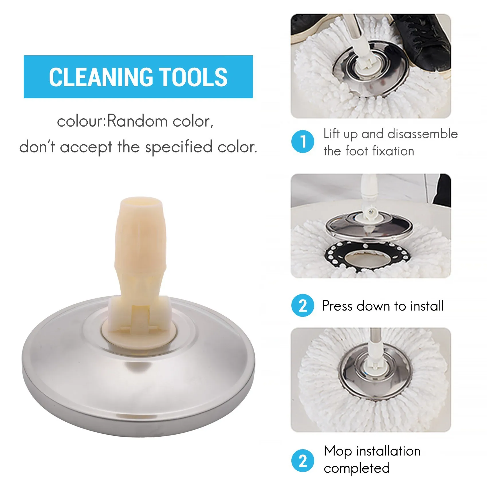 BVBV Mop Head Revolving Stainless Steel Household Floor Mop Head Replacement Automatic Mop Head Spin Cleaning Home Tools