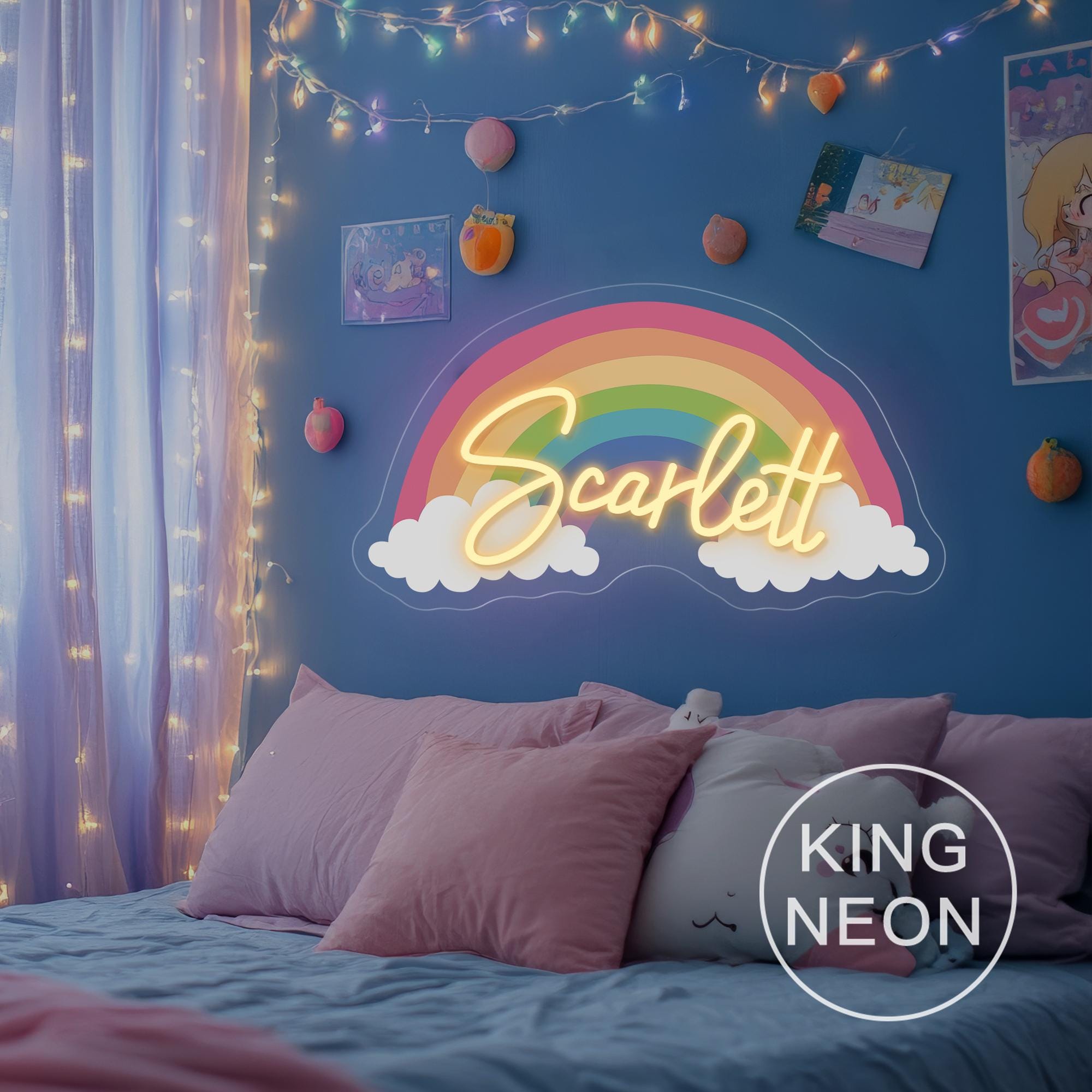 Insegna al neon personalizzata con nome arcobaleno, luce al neon a LED personalizzata per cameretta dei bambini, decorazione da parete per la stanza d
