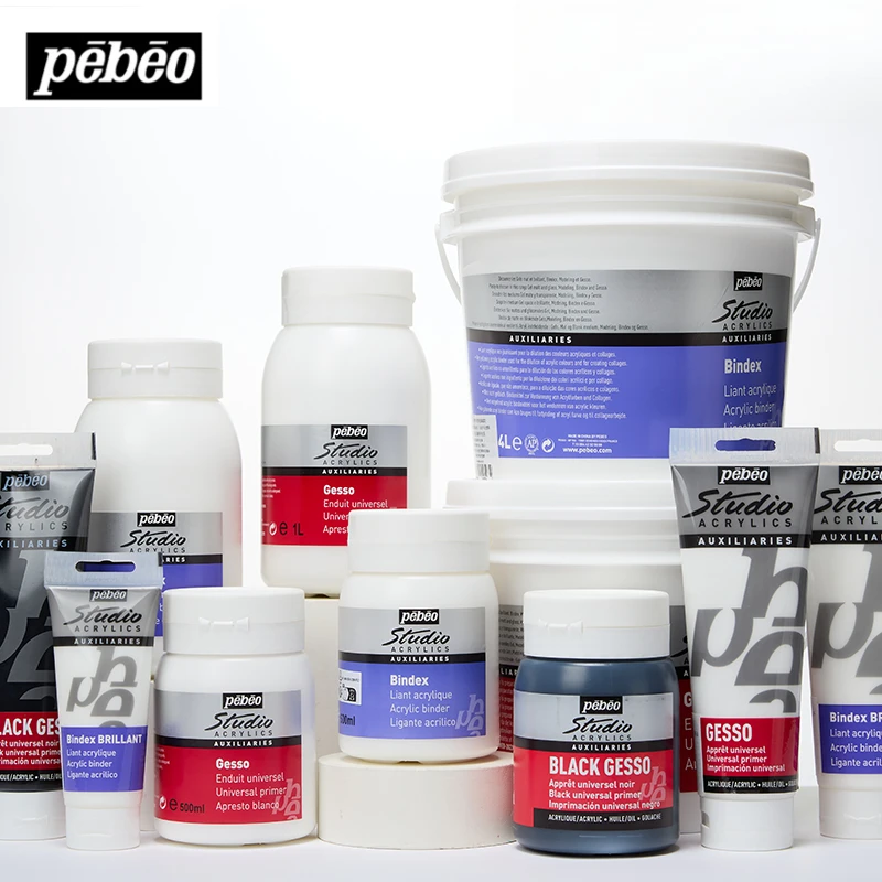 250 ml/500 ml/1 Liter Pebeo Studio Acryl Gesso Weiß/Schwarz zur Vorbereitung großer Gründe wie Gewebe, Karton, Papierholz Image
