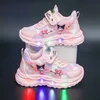 2025 Kinder-Sportschuhe, LED-Leuchten, Sneaker, Cartoon-PU-Leder, Mädchen, rosa Kinder-Laufschuhe, rosa Schuhe, Größe 21–30