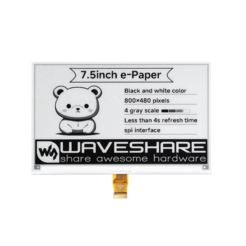 Waveshare 7,5 Zoll E-Ink Display 800X480 Schwarz Weiß E-Paper Bildschirm Für Raspberry Pi Serie Mainboard Jetson Nano RDK X3 Image