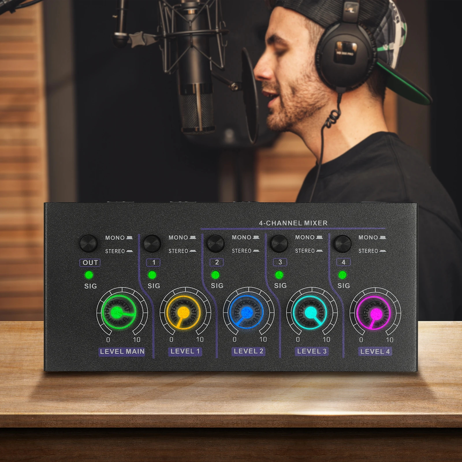 Mini mixer audio da studio a 4 canali Console di missaggio audio stereo e supporto uscita 4 in 1 Mixer mono con USB Type-C 15 * 7 * 4,2 cm