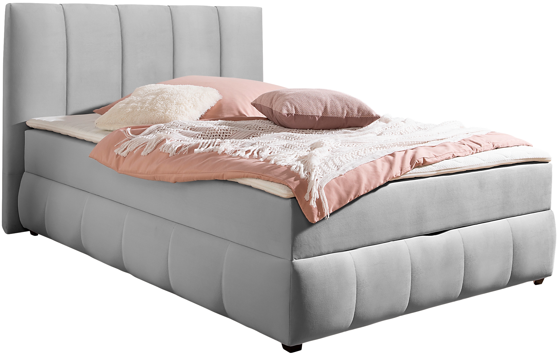 Boxbett INOSIGN "Hartley inkl. Bettkasten und Topper, auch in Überlänge erhältlich", grau, B:152cm L:230cm, Komplettbetten, wahlweise mit Bonnell- oder TTFK-Matratze in H2, H3 o. H4 erhältlich, Topseller Image