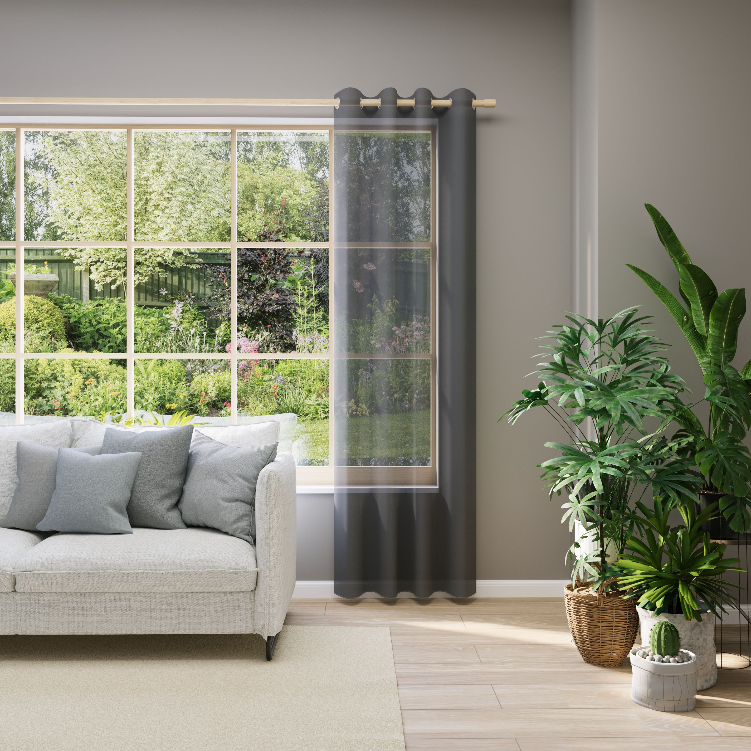 Vorhang nach Maß NEUTEX FOR YOU "EVA", grau (dunkelgrau), B:500cm H:175cm, Obermaterial: 100% Polyester, Gardinen nach Maß, Uni-Voile mit elegantem Glanz Image