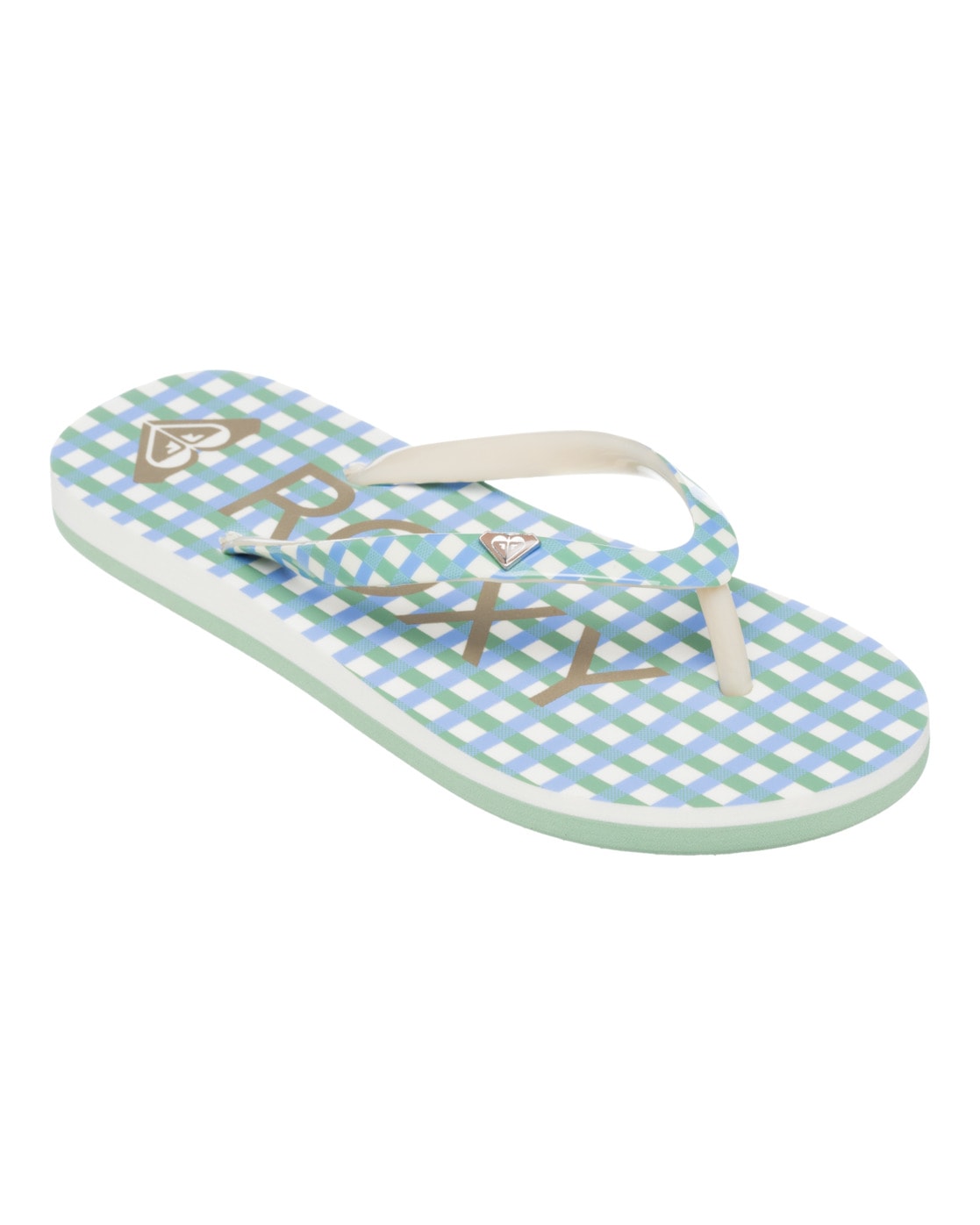Sandale ROXY "Pebbles", Gr. 3(33), weiß (blau plaid, weiß), Obermaterial: 95% Synthetikmaterial, 5% Metall / Futter: 100% Synthetikmaterial / Außensohle: 100% Moosgummi, Schuhe Image