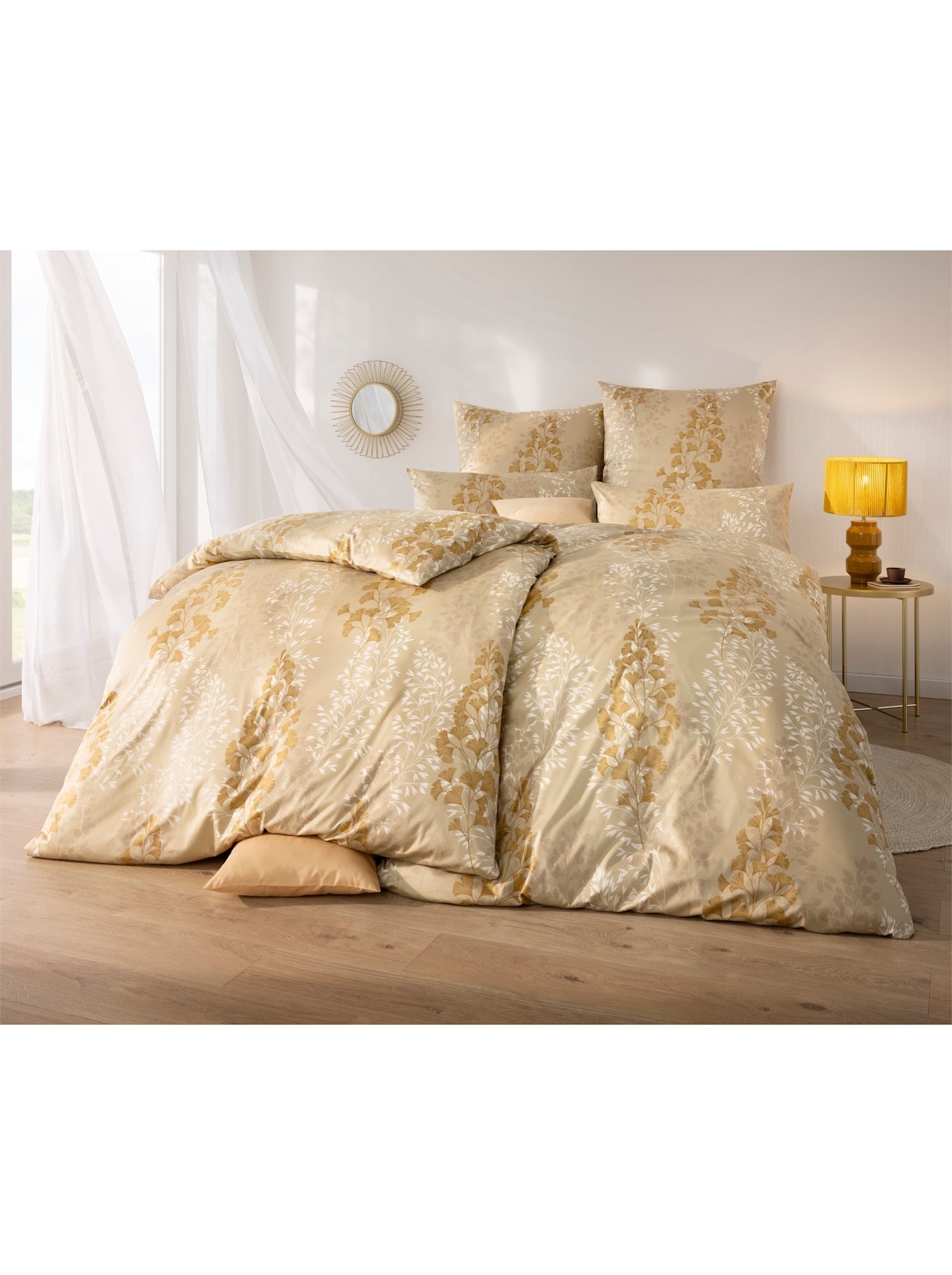 Bettwäsche ESTELLA Gr. 2, vanille, ocker, bedruckt, B/L: 155cm x 200cm, Feinflanell, B/L: 80cm x 80cm, 3 Stk., Feinflanell, 100% Baumwolle, Bettwäsche Image