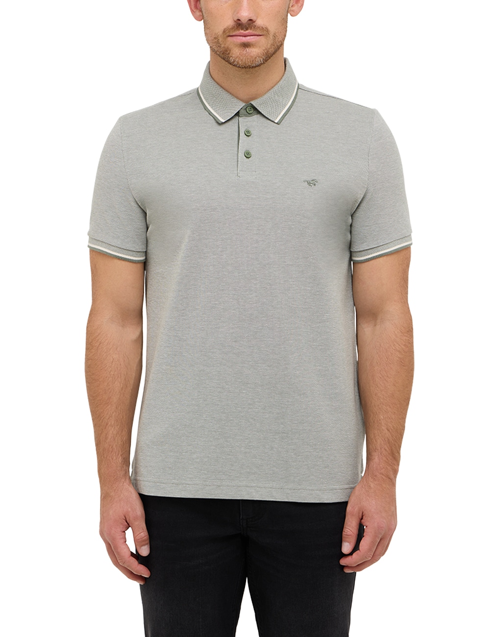 Kurzarmshirt MUSTANG "Herren Style Palco", Herren, Gr. M, grün (khaki), Piqué, 100% Baumwolle, Shirts Image